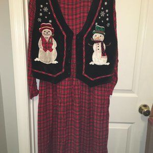 Vintage Country Wear Clothing Company size 10 Reversible Snowman Midi Dress